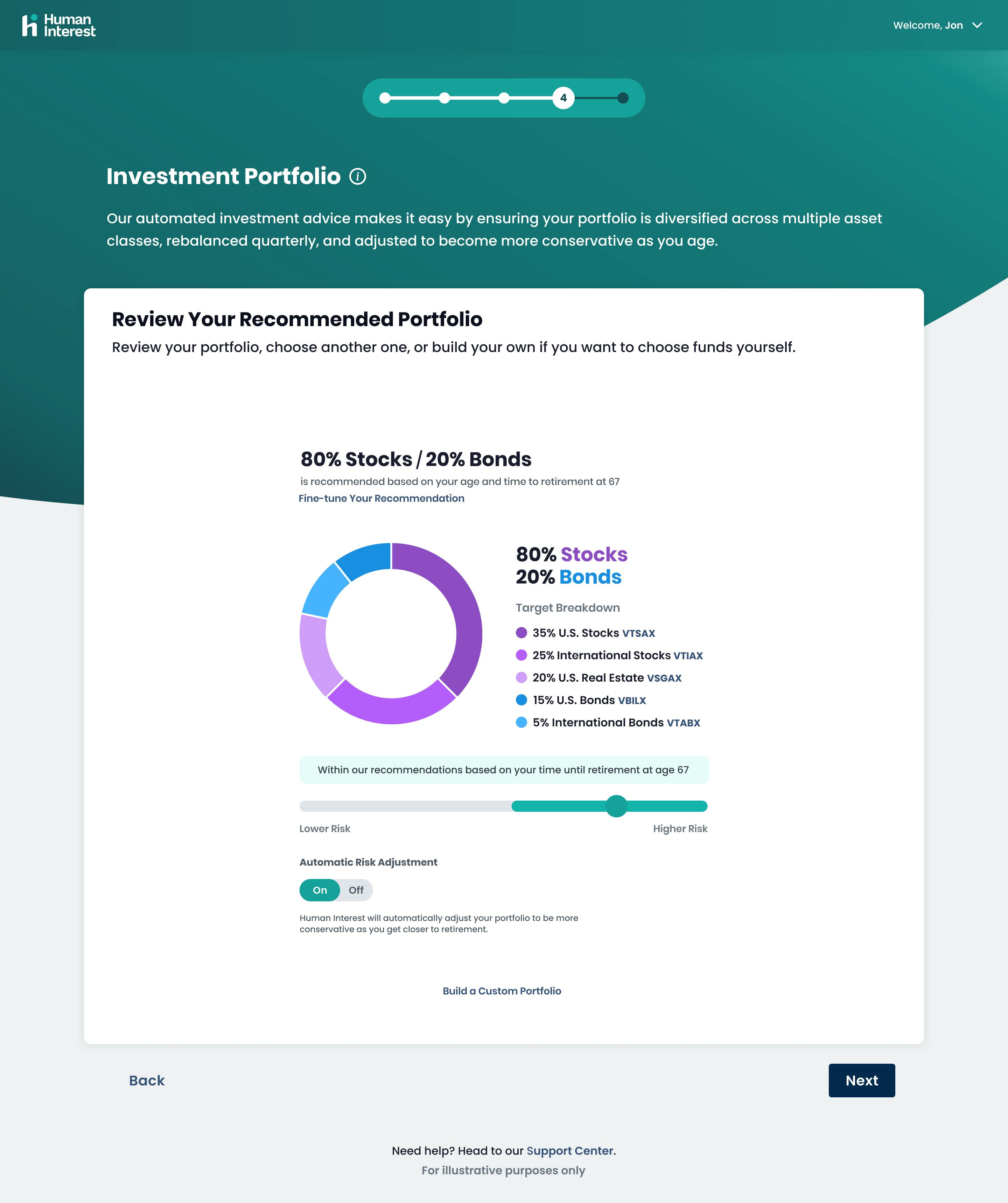 Participant Enrollment: Choose Portfolio Step